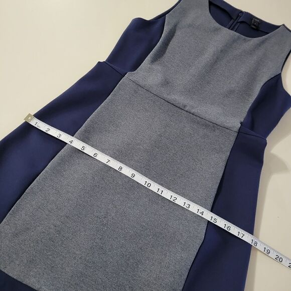 J. Crew Sleeveless Colorblock Navy & Gray Sheath Dress with Flounced Hemline - Picture 6 of 14